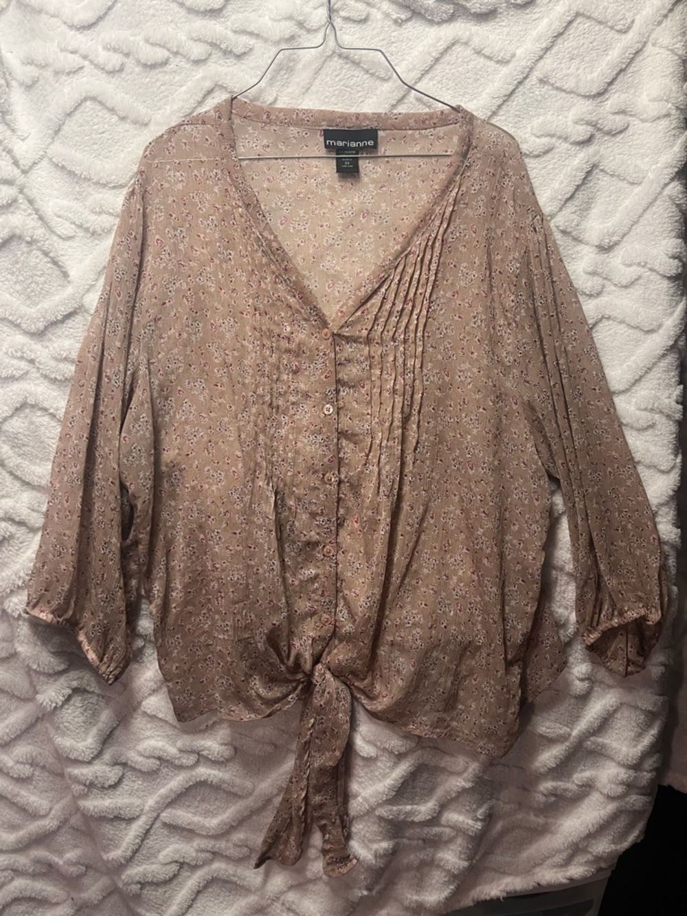 💁‍♀️WOMENS Marianne Dusty Rose Floral Tie-Front sheer blouse